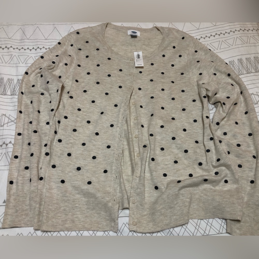 Old Navy Beige Polka Dot Cardigan Sweater - Black Dots